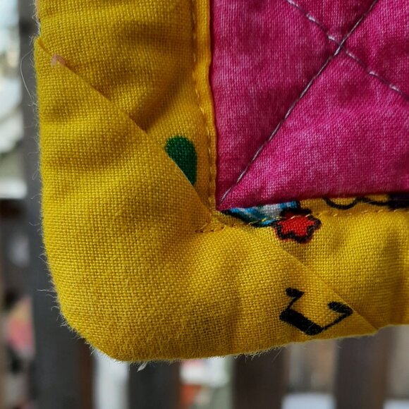 Handmade Fabric Baby Quilt Hand Quilted Cotton 30" x 34" - Picture 4 of 8